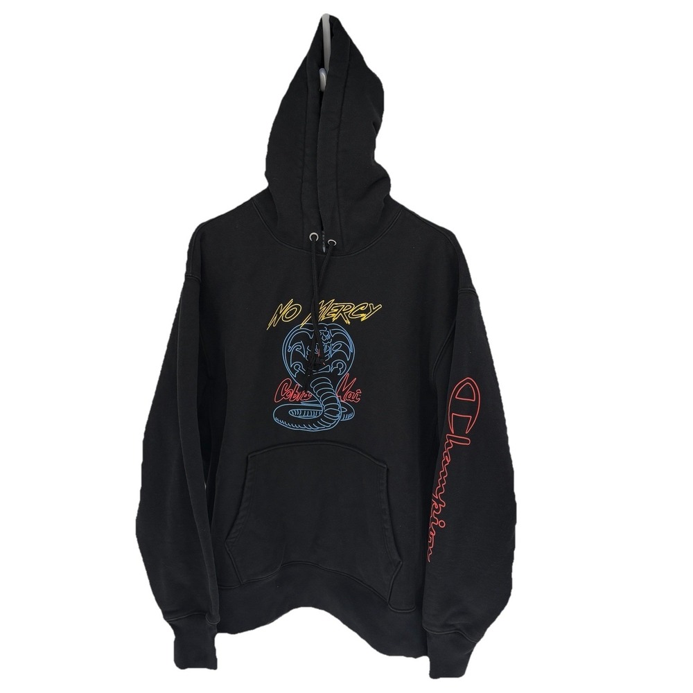 Rare Champion Reverse Weave Cobra Kai No Mercy Graphic Pullover Hoodie Men XL